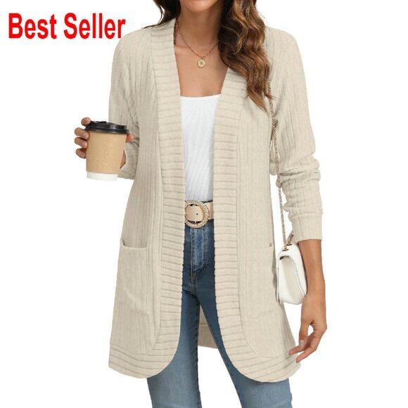 Sweaters - Long Sleeve Open Front Cardigan Lightweight Loose Knit Casual Chic Oversized